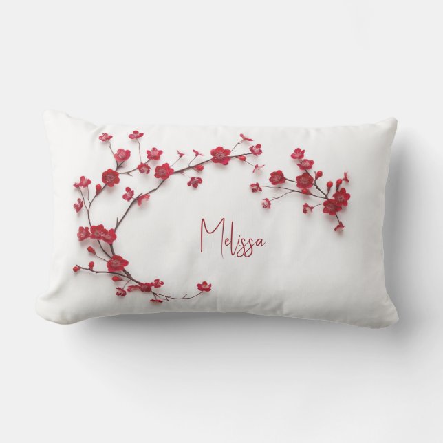 3D Red Cherry blossom Lumbar Cushion (Front)