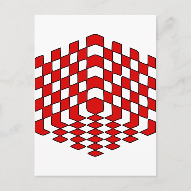 3D Red Cube Optical Illusion Postcard (Front)