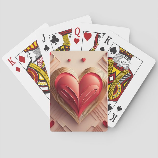 3D Red & Gold Heart  Playing Cards (Back)