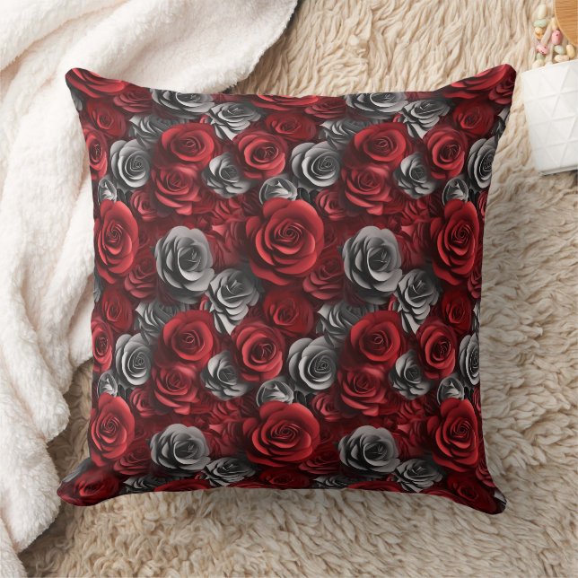 3d red grey roses pattern cushion (Blanket)