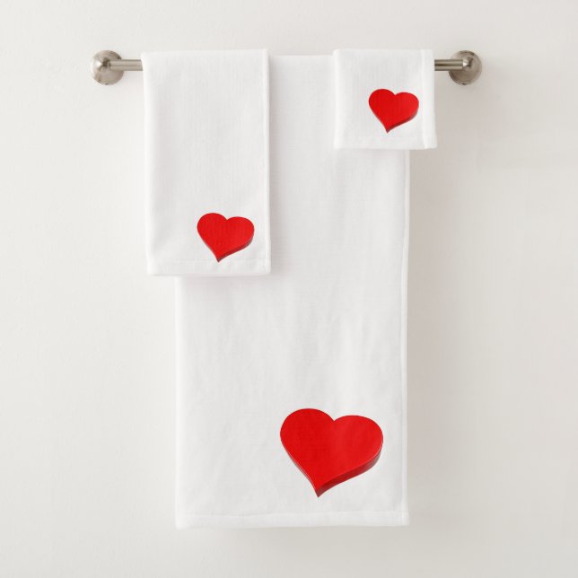 3D Red Heart Bath Towel Set (Insitu)