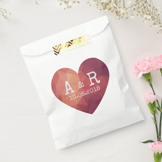 3d red heart couple monograms wedding date favour bag (Sealed)