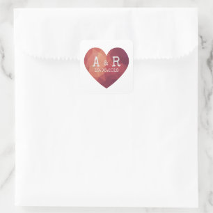 3d red heart couple monograms wedding day  square sticker