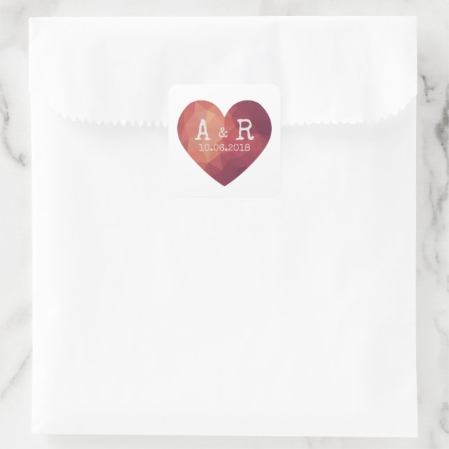 3d red heart couple monograms wedding day  square sticker (Bag)