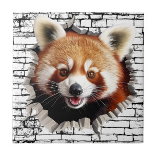 3D Red Panda Wall Break Art – Realistic Safari Ceramic Tile