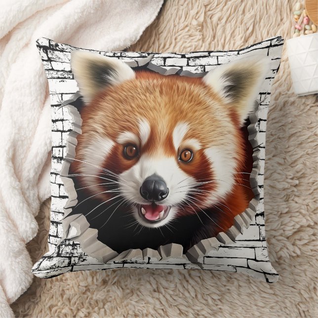 3D Red Panda Wall Break Art – Realistic Safari Cushion (Blanket)