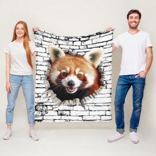 3D Red Panda Wall Break Art – Realistic Safari Fleece Blanket