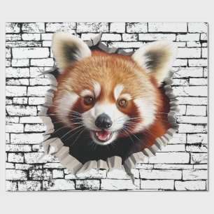 3D Red Panda Wall Break Art – Realistic Safari Wrapping Paper