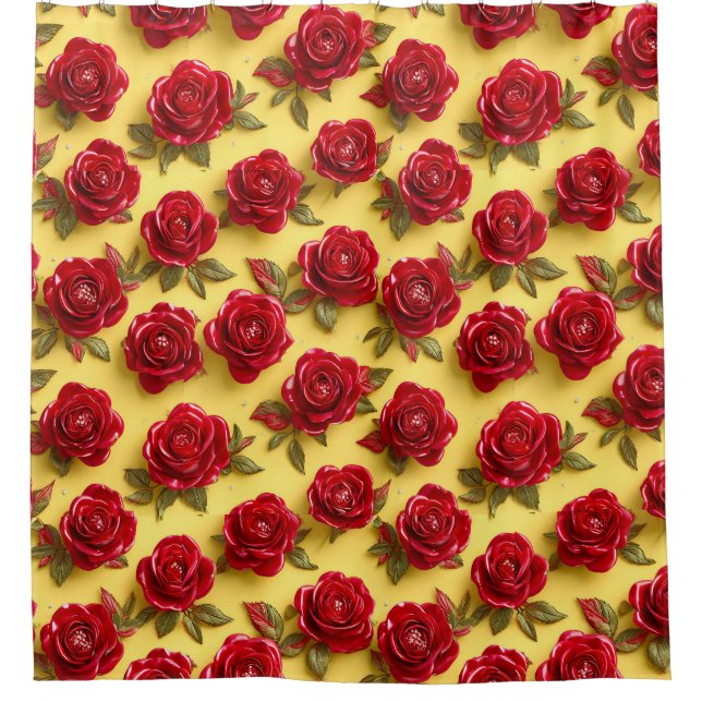 3d red roses pattern shower curtain (Front)