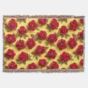 3d red roses pattern throw blanket