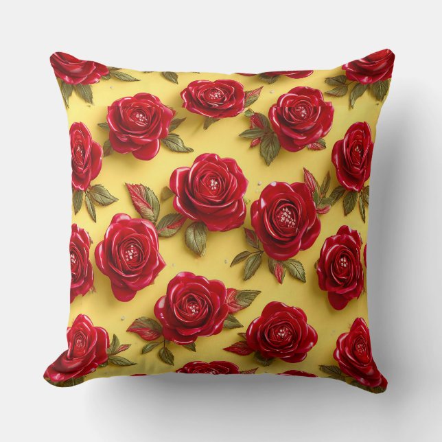 🌹✨3d Red Roses Romantic Luxe Home Accent Cushion (Front)
