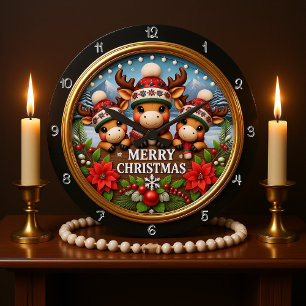 3D Reindeer Christmas Ornament Large Clock