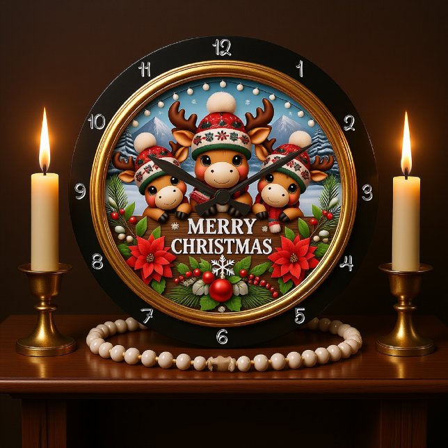 3D Reindeer Christmas Ornament Large Clock (Creator Uploaded)