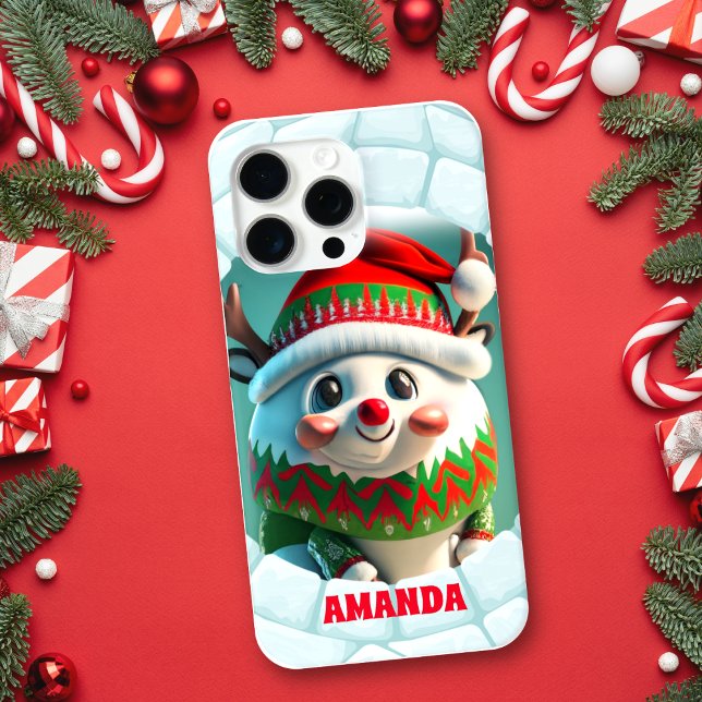 3D Reindeer Christmas Personalised Name Case-Mate iPhone Case (Creator Uploaded)