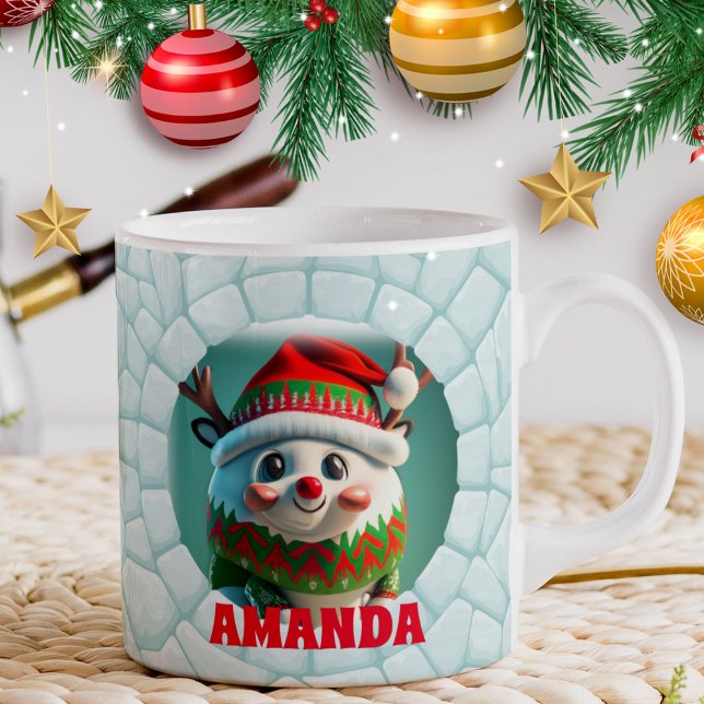 3D Reindeer Christmas Personalised Name Holiday Coffee Mug (Creator Uploaded)