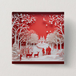 3D Reindeers and People in Village 15 Cm Square Badge
