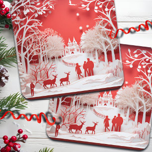 3D Reindeers and People in Village Coaster
