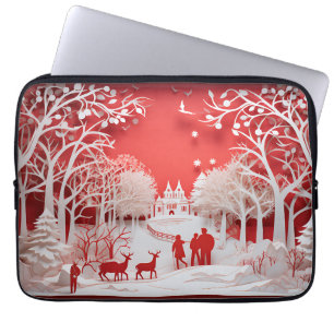 3D Reindeers and People in Village Laptop Sleeve