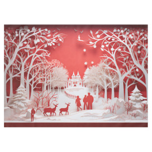 3D Reindeers and People in Village  Tablecloth