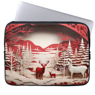 3D Reindeers in Forest Winter Laptop Sleeve