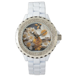 3d render of orange and white flowers watch