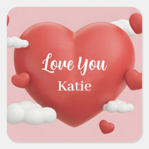 3D Render of Vibrant Red Heart with Custom Name Square Sticker