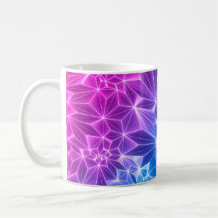 3d render, pink blue neon geometric background, po coffee mug