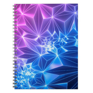 3d render, pink blue neon geometric background, po notebook