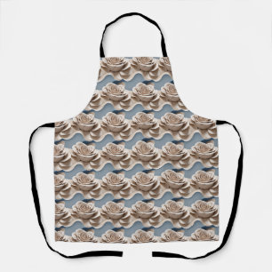 3d Rendered Roses In Shades Of Blue And White Apron