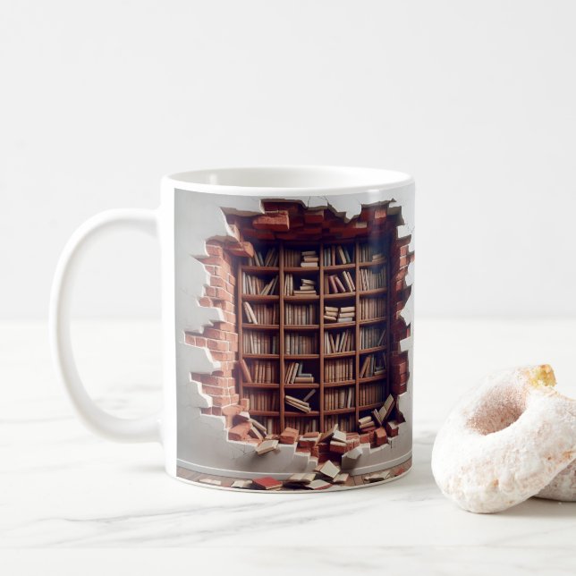 3D rendering of a hole in a brick wall  Coffee Mug (With Donut)