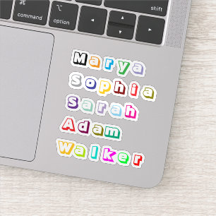 3D Retro Names, Custom Stylish Colourful Stickers 