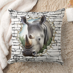3D Rhinoceros Wall Break Art – Realistic Safari Cushion