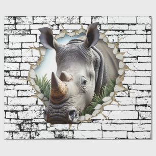 3D Rhinoceros Wall Break Art – Realistic Safari Wrapping Paper