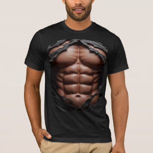 3D Ripped Abs T-Shirt – Realistic Muscle Chest Des