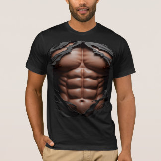 3D Ripped Abs T-Shirt – Realistic Muscle Chest Des