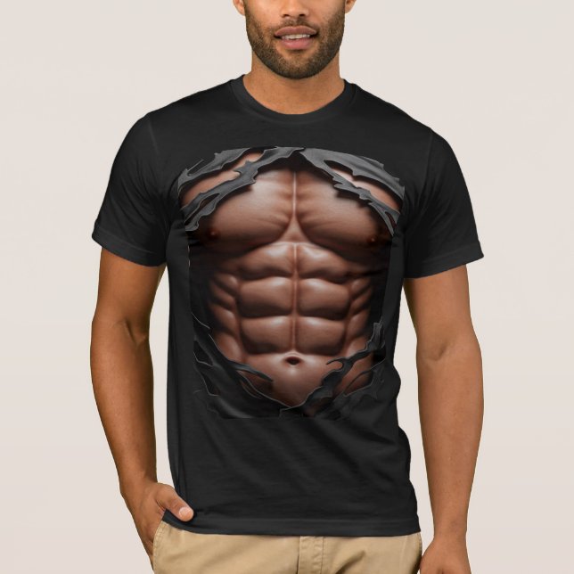 3D Ripped Abs T-Shirt – Realistic Muscle Chest Des (Front)