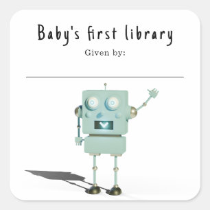 3D robot - Baby's first library Square Sticker