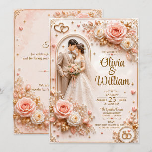 3D Romantic Rose Wedding Card Personalised