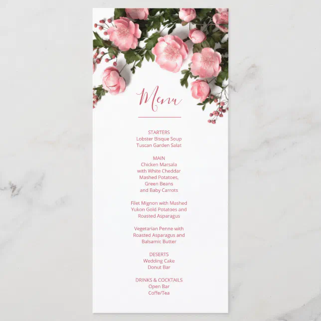 3D Roses Greenery Wildflowers Menu | Zazzle