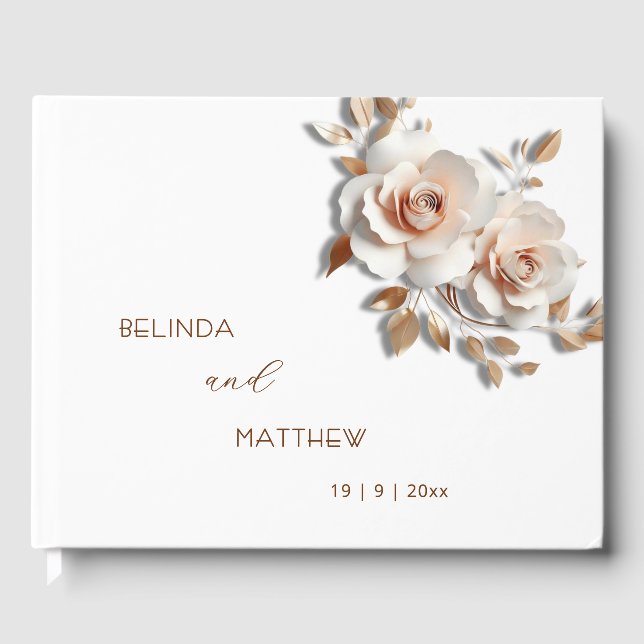 3D Roses Rose Gold Flower | Wedding Guest Book (Front)