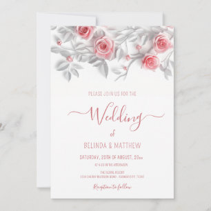 3D Roses Simple White Floral Wedding Invitation