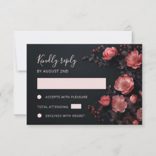 3D  Roses Wildflowers Dark Wedding RSVP Card