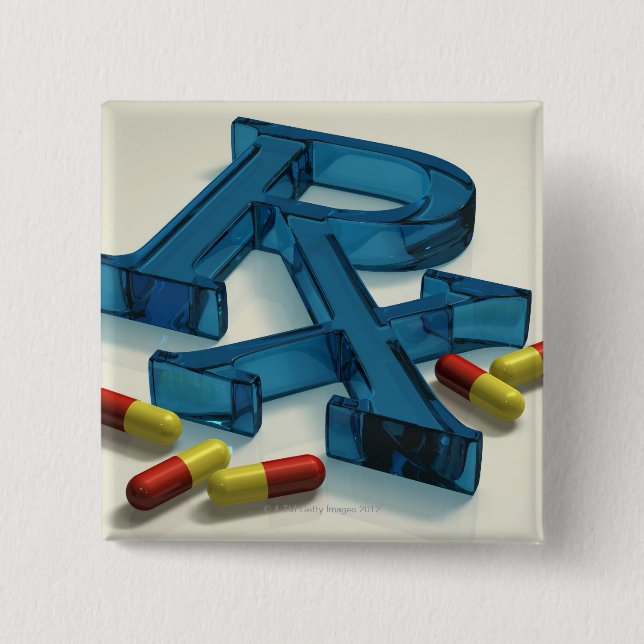 3D RX symbol with capsules 15 Cm Square Badge (Front)