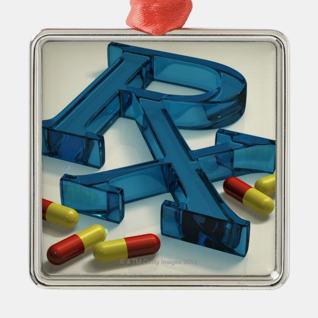 3D RX symbol with capsules Metal Ornament (Front)