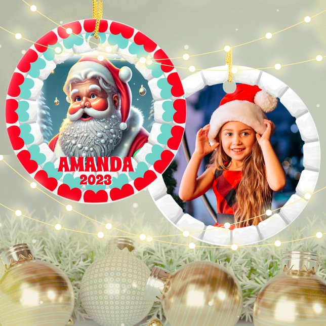 3D Santa Claus Christmas Custom Kids Photo Ceramic Ornament (Creator Uploaded)