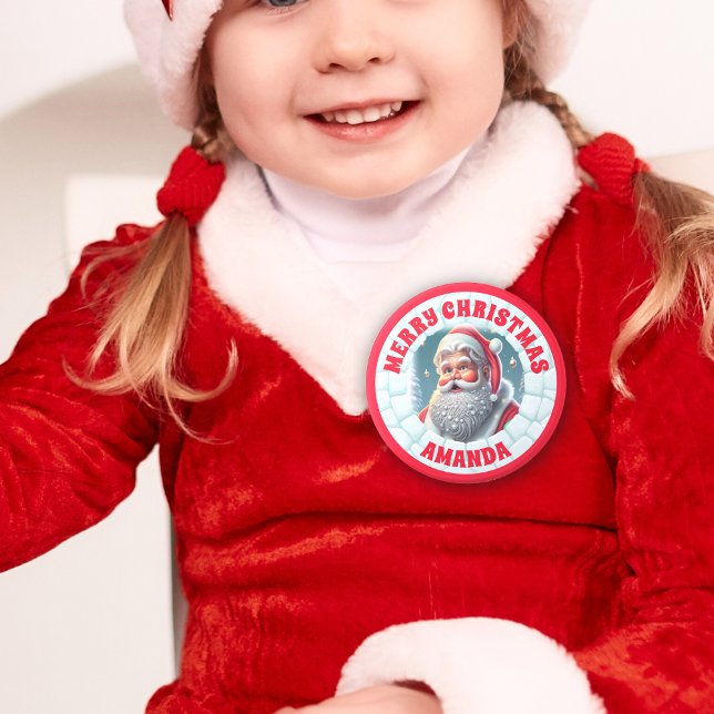 3D Santa Claus Christmas Personalised Kids 6 Cm Round Badge (Creator Uploaded)