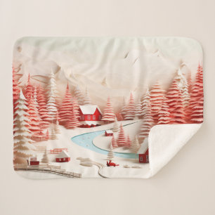 3D Scandinavian Winter Landscape Baby Sherpa Blanket