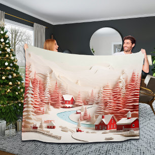 3D Scandinavian Winter Landscape Fleece Blanket