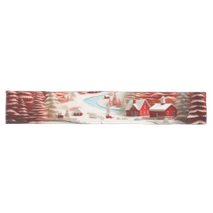 3D Scandinavian Winter Landscape Long Table Runner