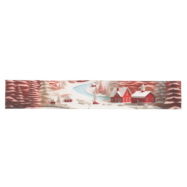3D Scandinavian Winter Landscape  Long Table Runner (Horizontal)